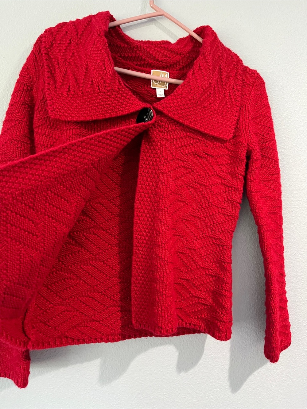 JM Collection Collection Red Knit Button-Collar Cardigan Red - Picture 3 of 6